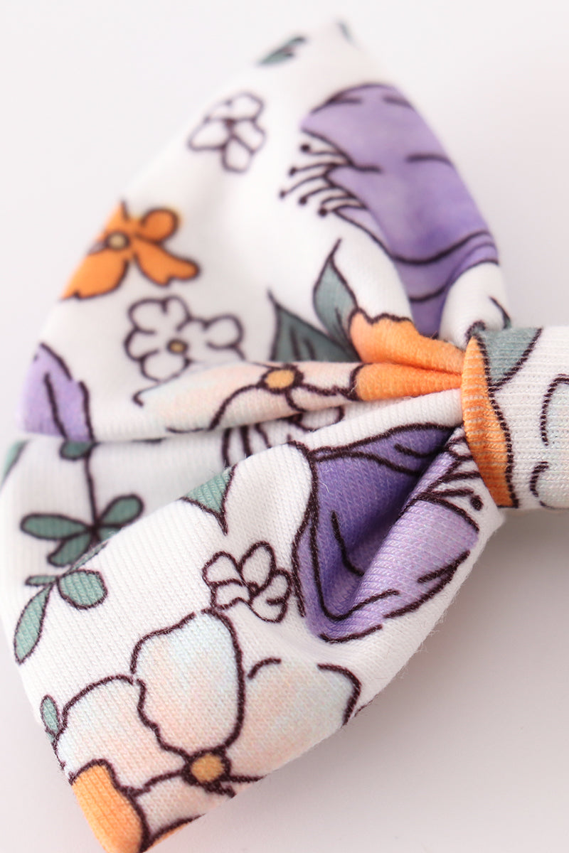 Coral Floral Print 2Pcs Piggie Hair Bow
