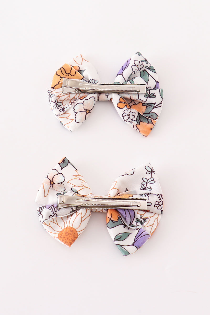 Coral Floral Print 2Pcs Piggie Hair Bow