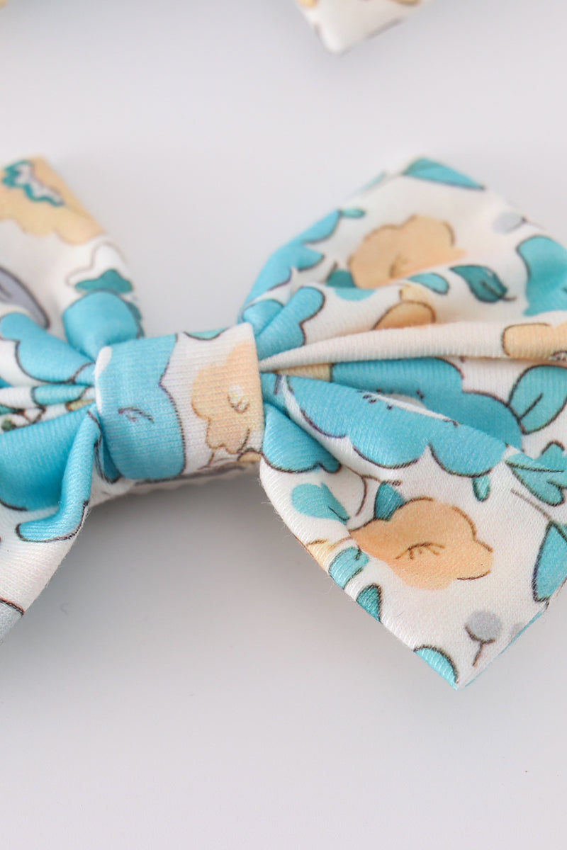 Blue Aqua Meadow Girl Piggie Hair Bow