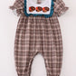 Brown Plaid Turkey French Knot Girl Romper