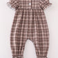 Brown Plaid Turkey French Knot Girl Romper