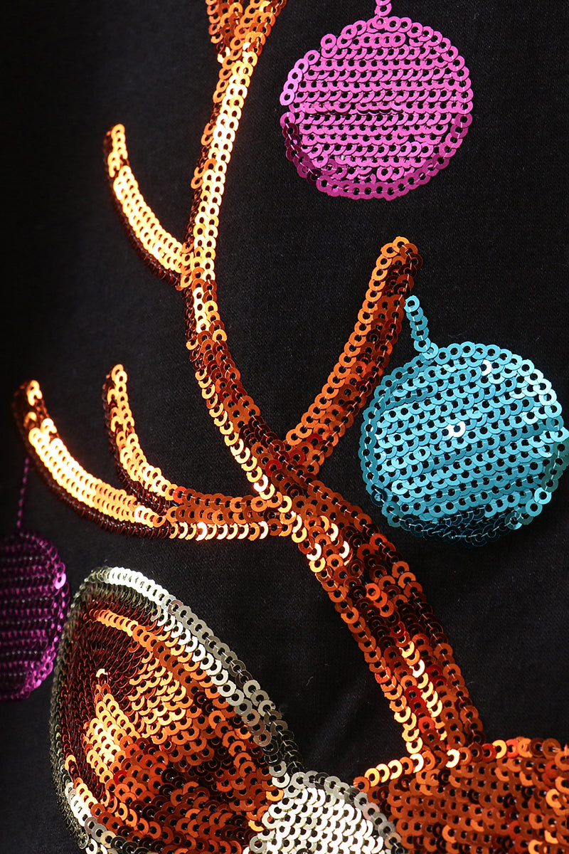 Black Reindeer Sequin Mom & Me Fleece Sweatshirt
