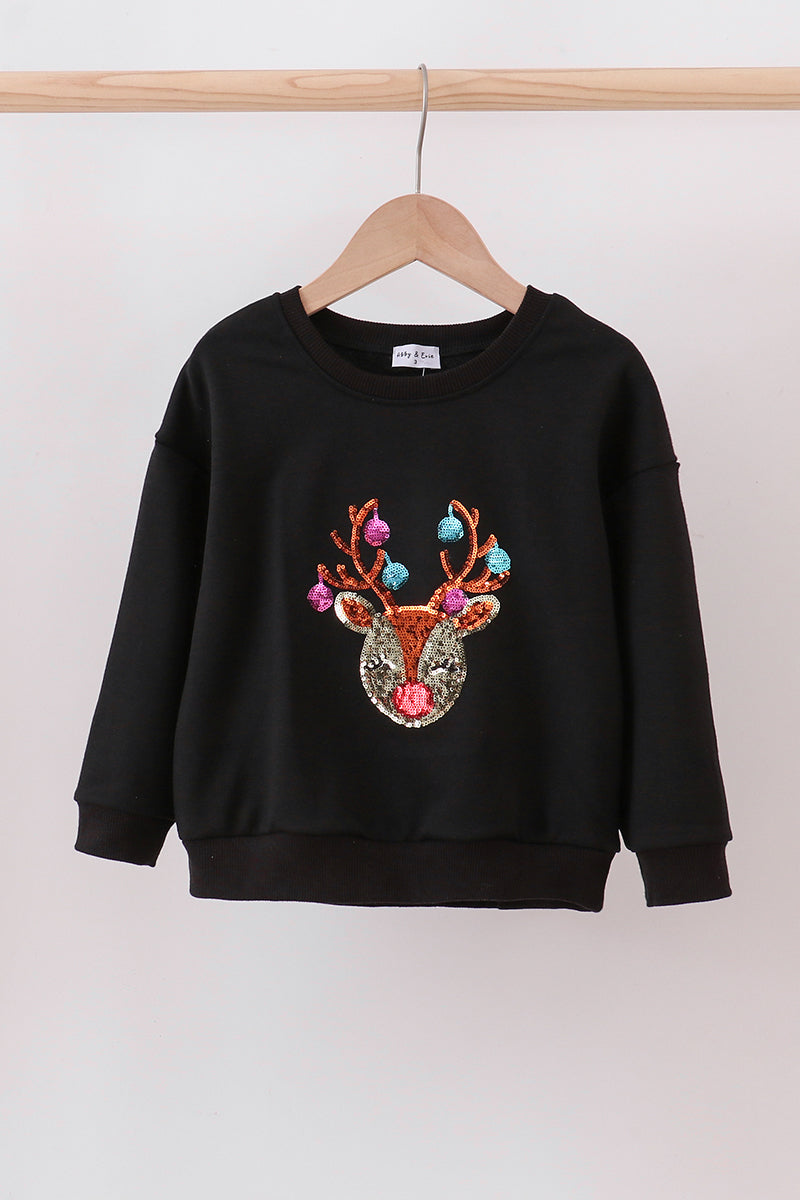 Black Reindeer Sequin Mom & Me Fleece Sweatshirt