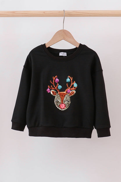 Black Reindeer Sequin Mom & Me Fleece Sweatshirt