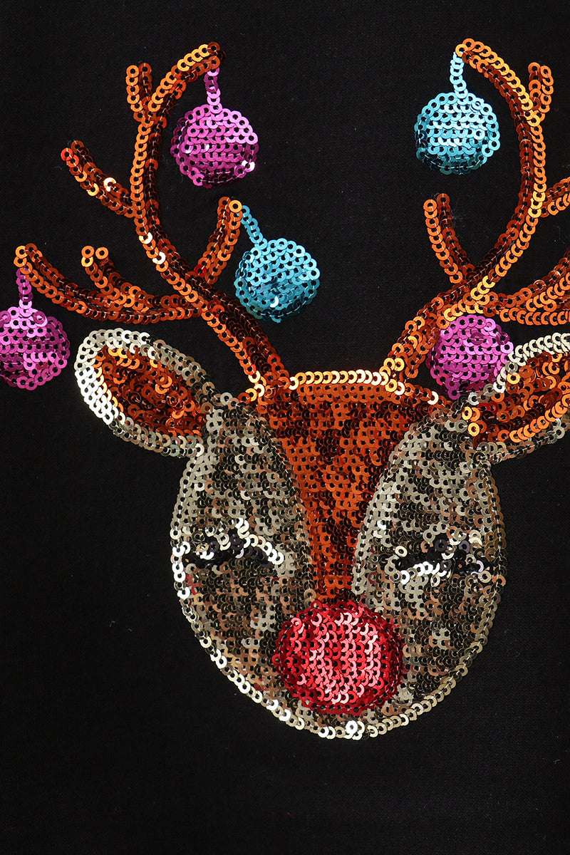 Black Reindeer Sequin Mom & Me Fleece Sweatshirt