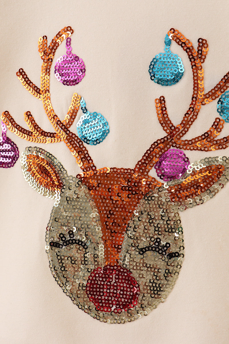 Beige Reindeer Sequin Bloomer Set