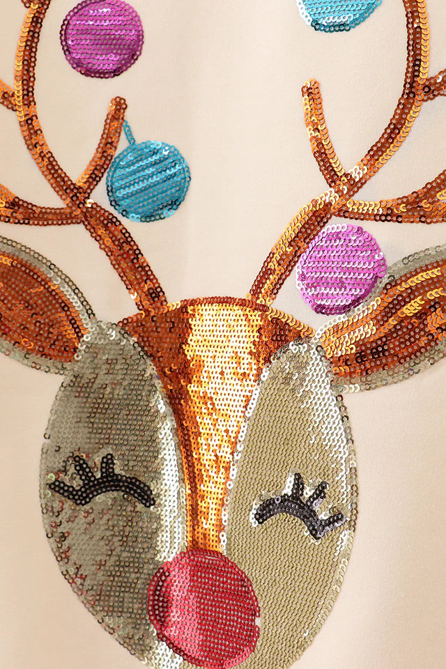 Beige Reindeer Sequin Mom&Me Sweatshirt