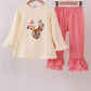 Beige Reindeer Sequin Ruffle Pants Set