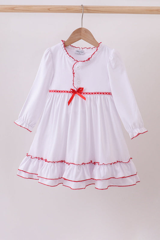 White Bow Ruffle Gown