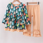 Green Tree Print Ruffle Pants Set