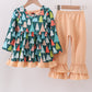 Green Tree Print Ruffle Pants Set