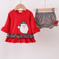 Red Santa Claus Applique Leopard Ruffle Bloomer Set