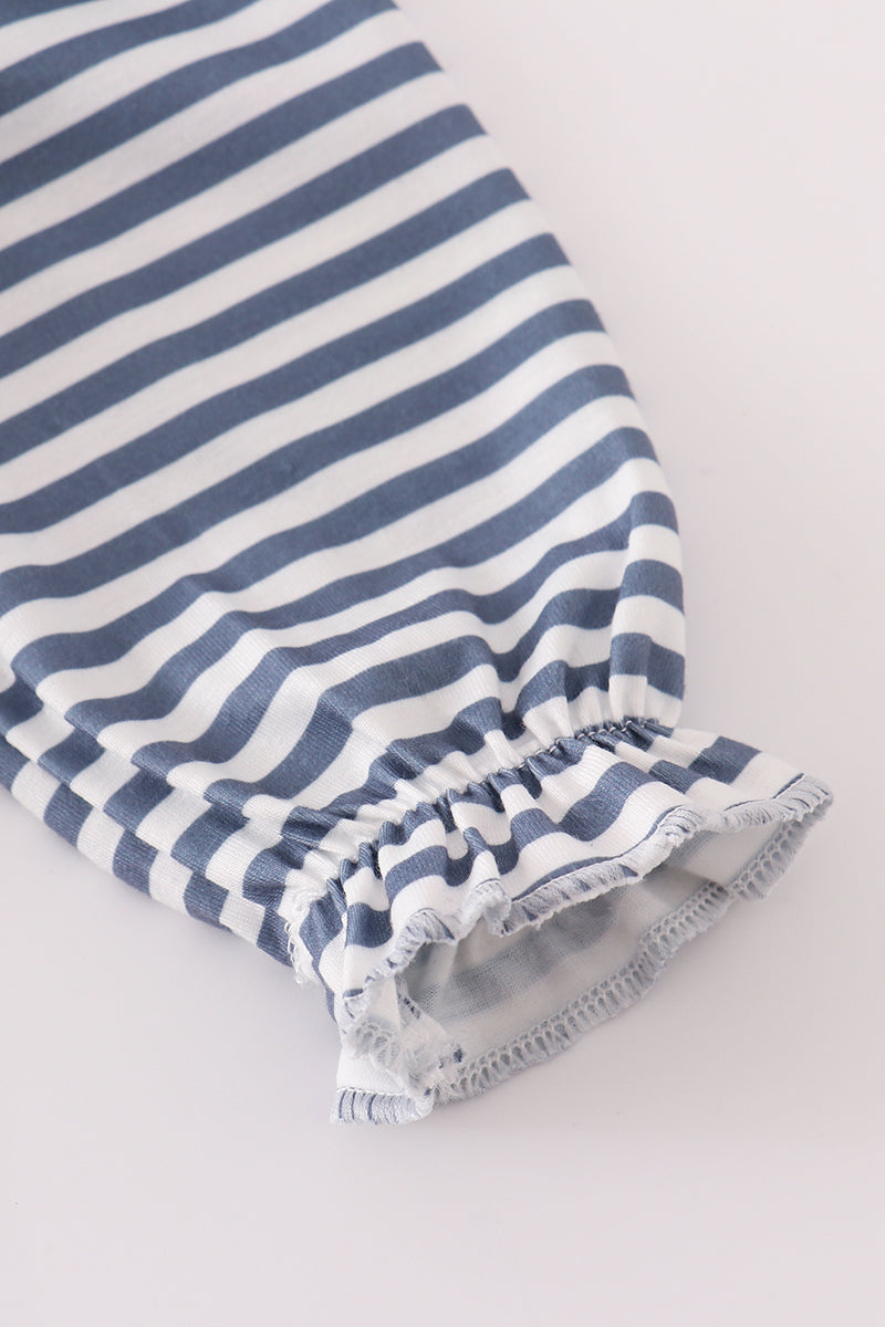 Navy Stripe Deer Embroidery Bloomer Set