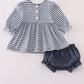 Navy Stripe Deer Embroidery Bloomer Set