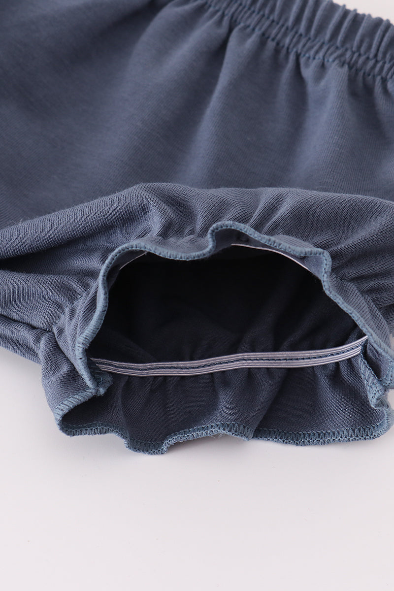 Navy Stripe Deer Embroidery Bloomer Set