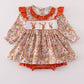 Rust Floral Print Deer Embroidery Ruffle Bubble