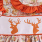 Rust Floral Print Deer Embroidery Ruffle Bubble