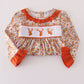 Rust Flroal Print Deer Embroidery Ruffle Dress