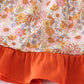 Rust Flroal Print Deer Embroidery Ruffle Pants Set