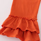 Rust Flroal Print Deer Embroidery Ruffle Pants Set