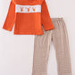 Rust Deer Embroidery Gingham Pants Set