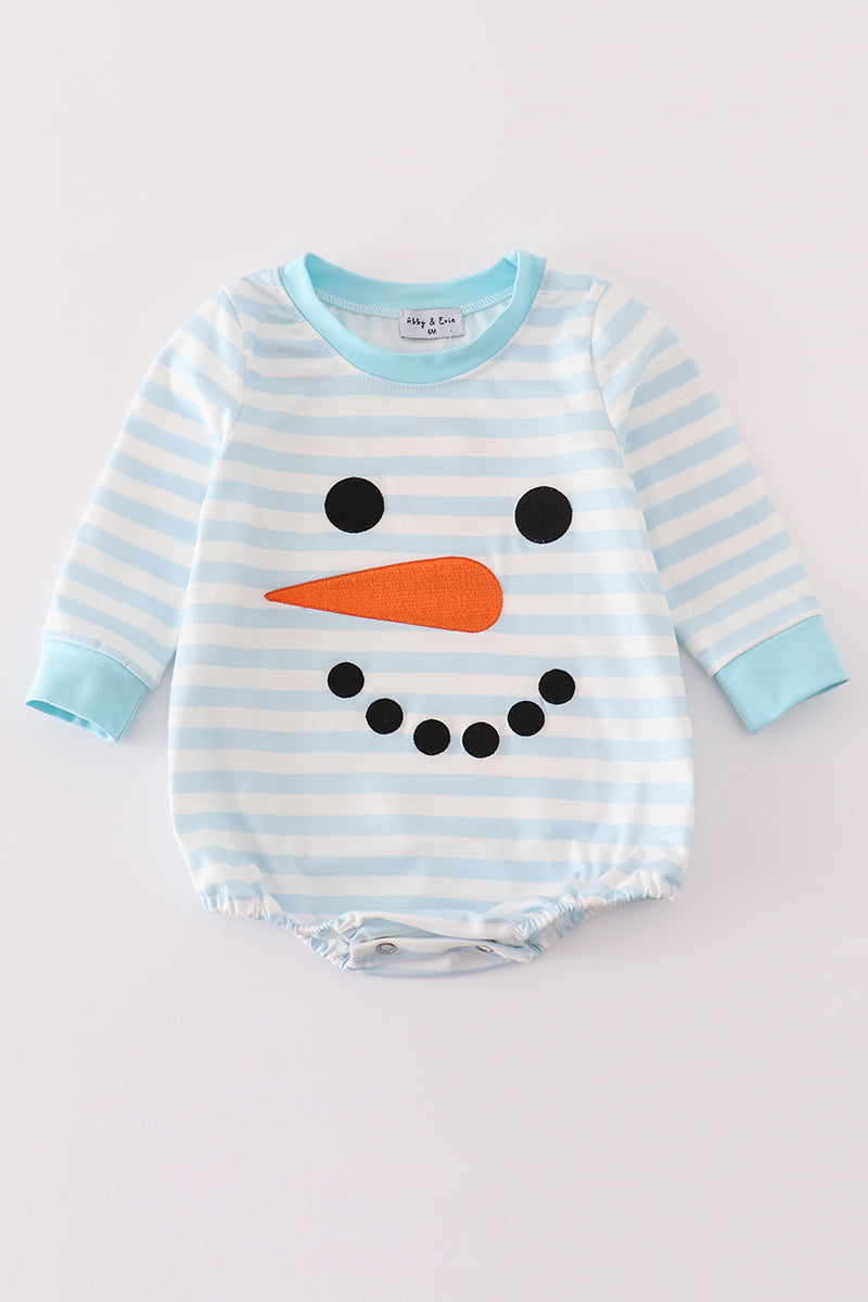 Blue Snowman Embroidery Stripe Bubble