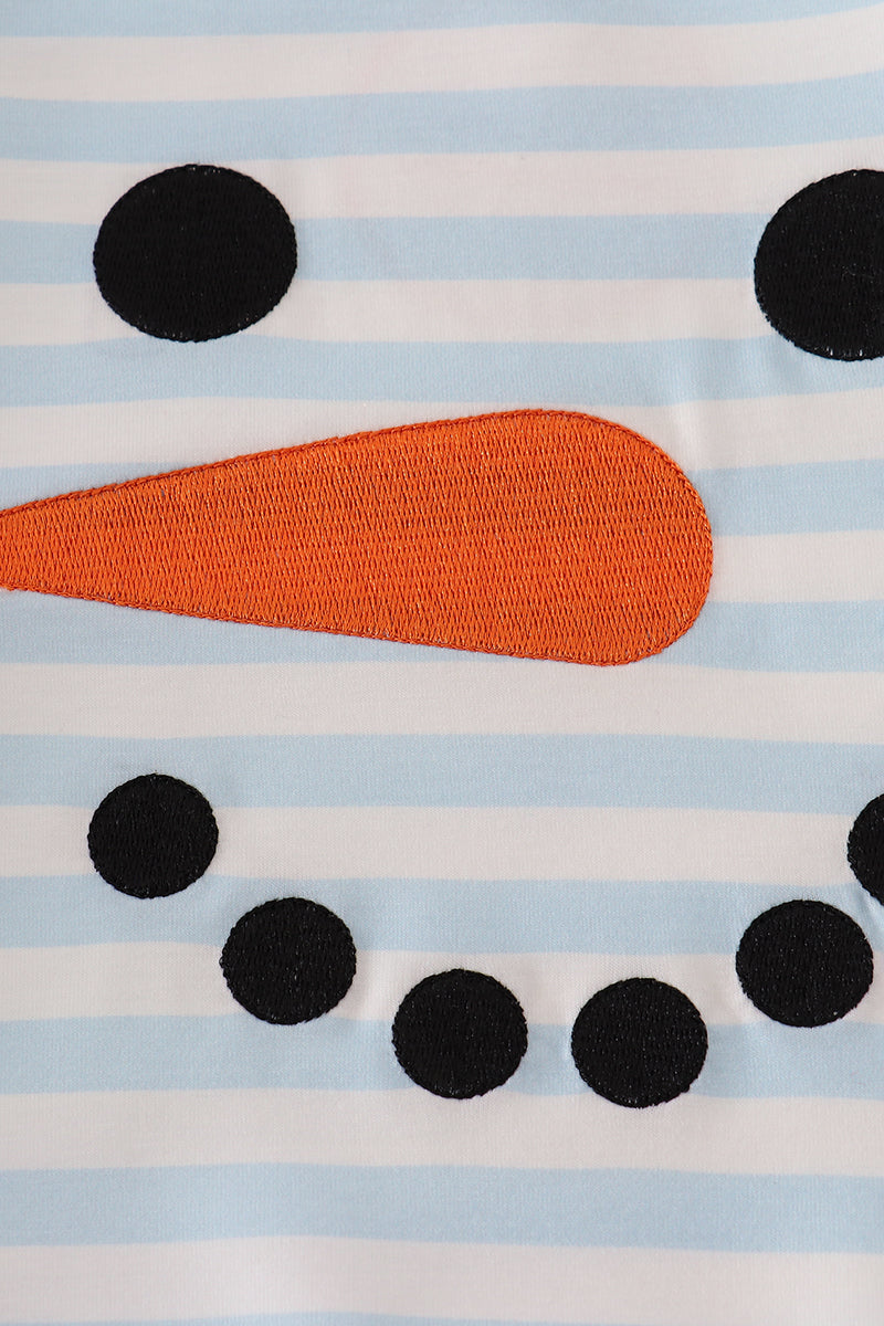 Blue Snowman Embroidery Stripe Bubble