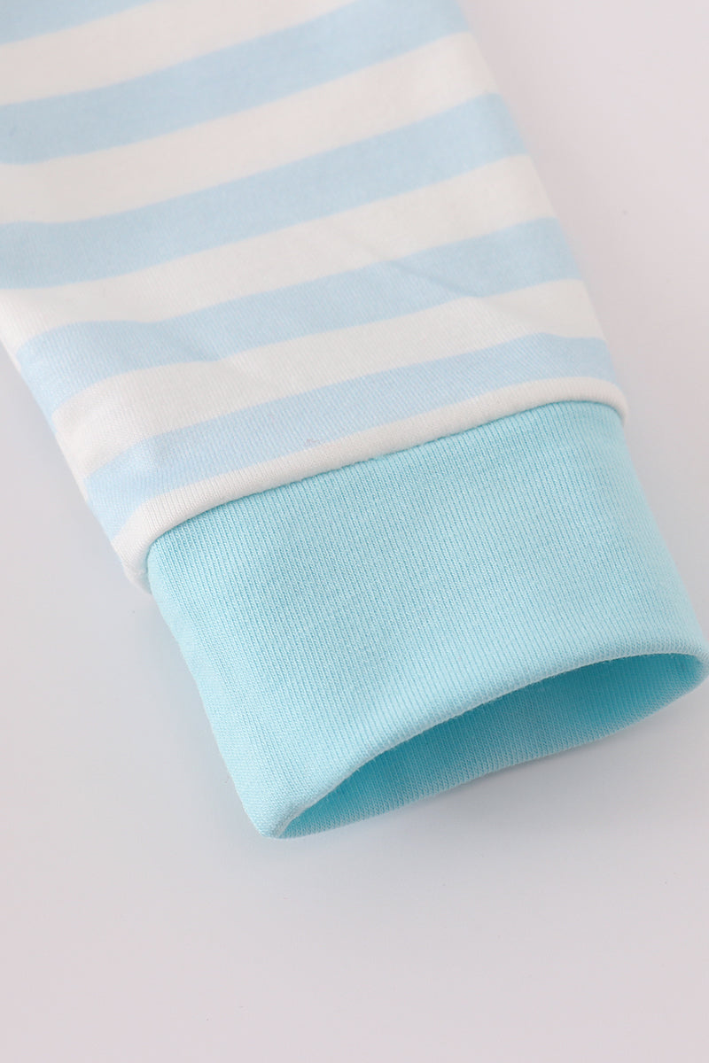 Blue Snowman Embroidery Stripe Bubble