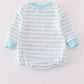 Blue Snowman Embroidery Stripe Bubble