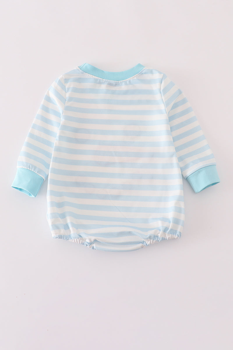 Blue Snowman Embroidery Stripe Bubble