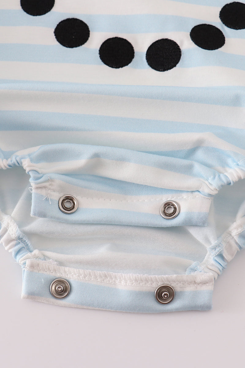 Blue Snowman Embroidery Stripe Bubble