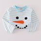 Blue Snowman Embroidery Stripe Pants Set