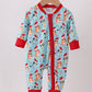 Blue Christmas Character Print Romper