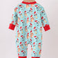 Blue Christmas Character Print Romper