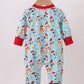 Blue Christmas Character Print Ruffle Romper