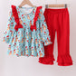 Blue Christmas Character Print Ruffle Pants Set