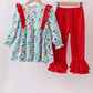 Blue Christmas Character Print Ruffle Pants Set