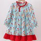 Blue Christmas Character Print Ruffle Gown