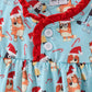 Blue Christmas Character Print Ruffle Gown