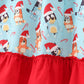 Blue Christmas Character Print Ruffle Gown