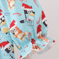 Blue Christmas Character Print Ruffle Gown