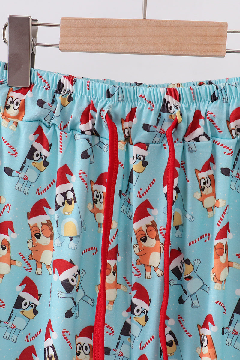Blue Christmas Character Print Dad Pajamas Pants