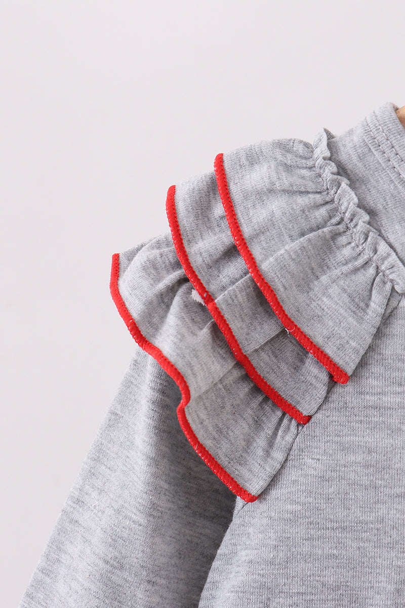 Grey Reindeer Applique Ruffle Romper