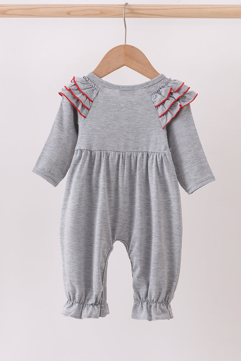 Grey Reindeer Applique Ruffle Romper