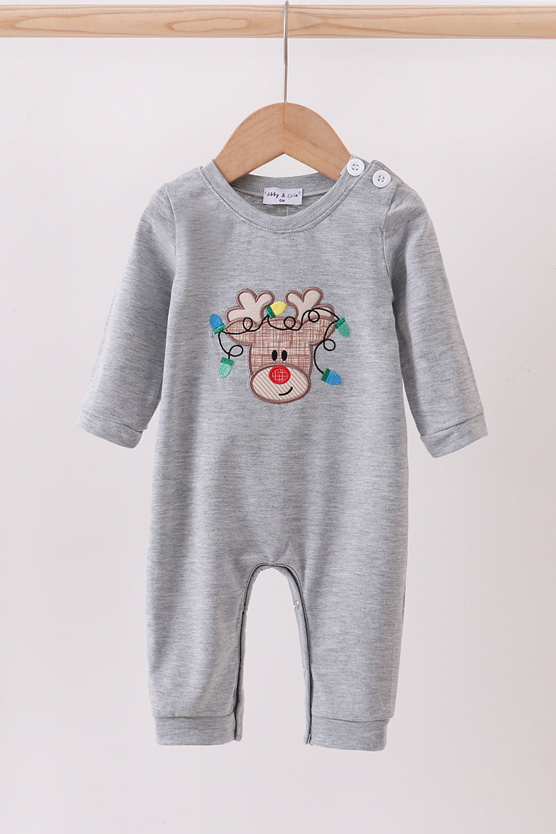 Grey Reindeer Applique Romper