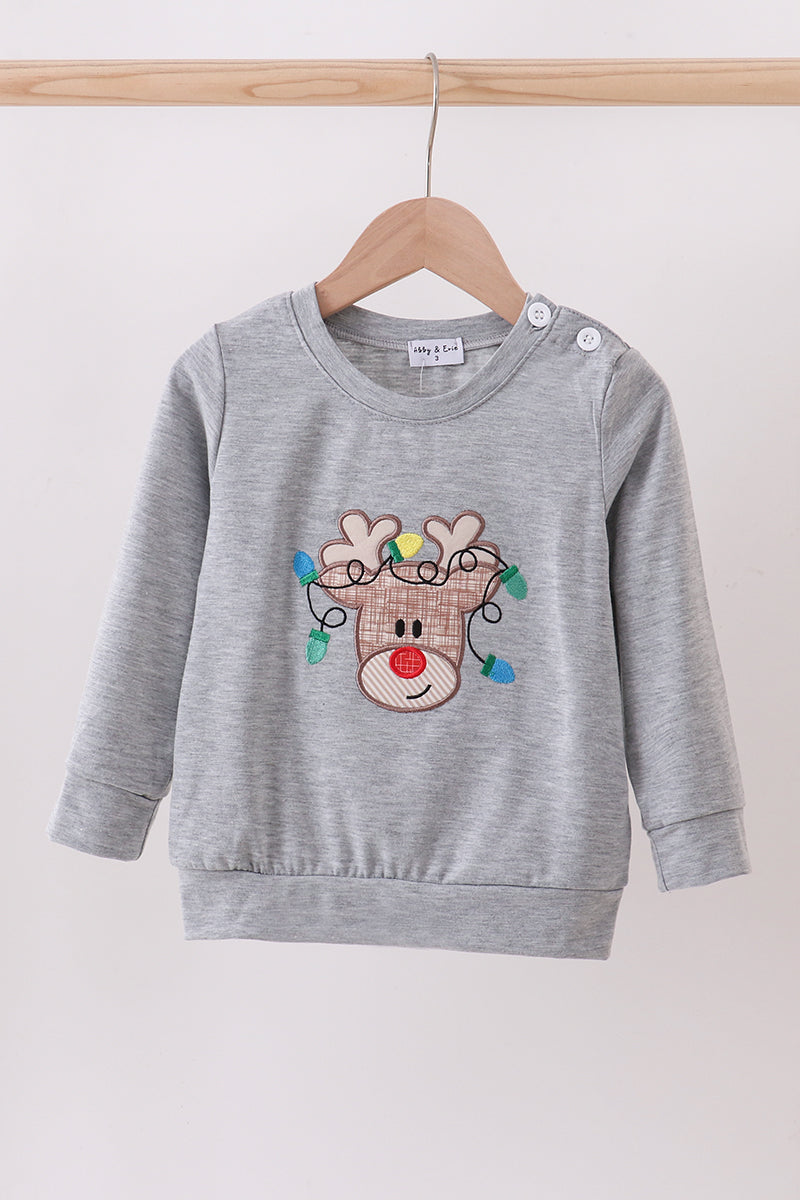 Grey Reindeer Applique Top