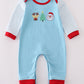 Blue Deer Tree Santa Embroidery Romper
