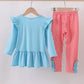 Blue Deer Tree Santa Embroidery Ruffle Pants Set