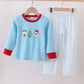 Blue Deer Tree Santa Embroidery Pants Set