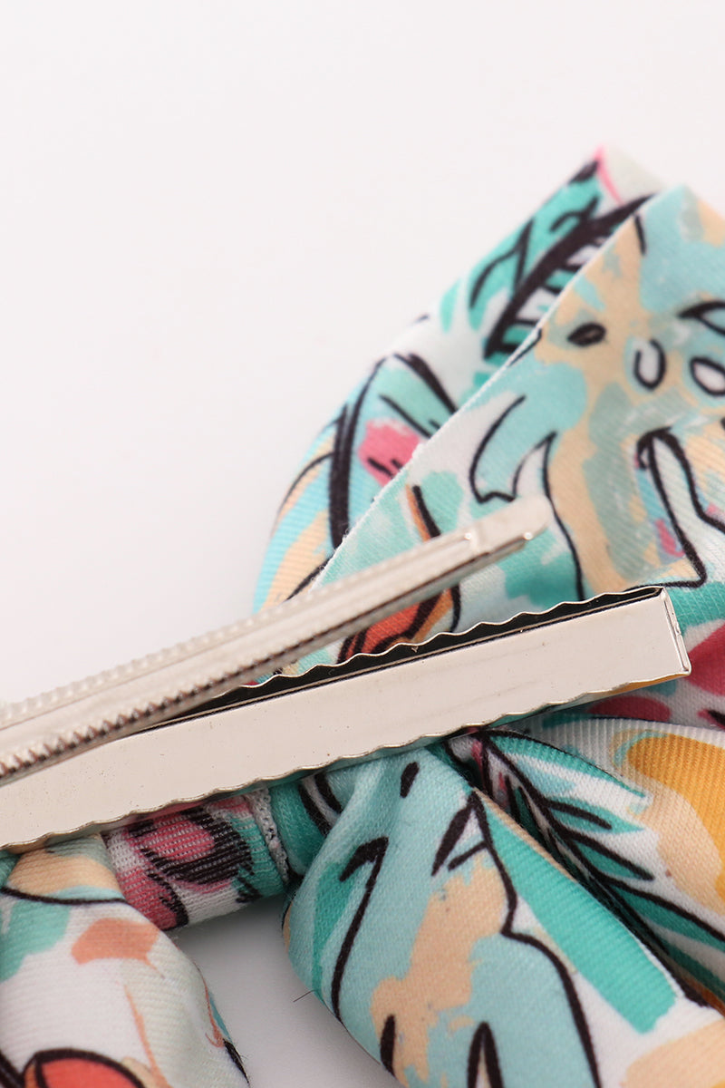 Teal Floral Print Hair Sailor Bow